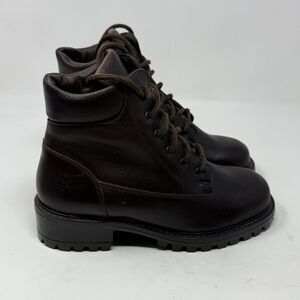 LL Bean Combat Boots Womens 8 M Brown Leather Lined Lug Soles Vintage Canada